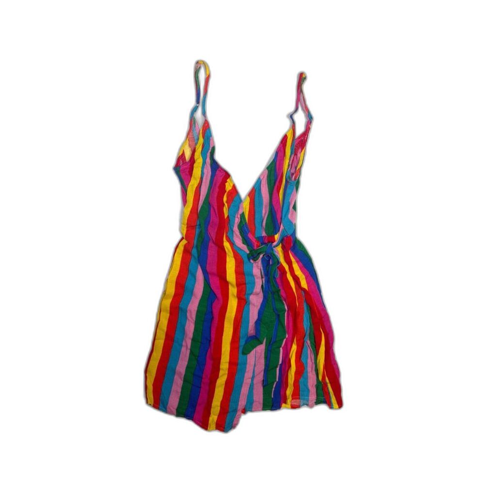 Show me your Mumu Boho Rainbow Flowy Art to wear Hipster Indie Edgy Wrap Dress S
